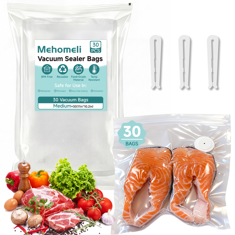 Reusable Vacuum Sealer Bags for Food – 30 BPA-Free Medium (11in × 10.2in) Food Storage Bags, Freezer Microwave Safe– Odor Resistant, Leak-Proof – Compatible with Handheld Vacuum Sealers