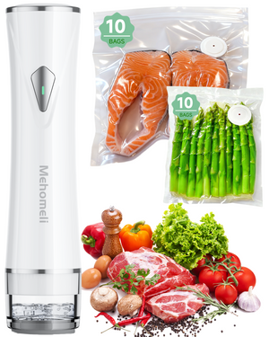 Compact Vacuum Sealer for Food (Vacuum Sealer Machine + 20 Reusable Vacuum Bags), Powerful Handheld Vacuum Sealer Machine, Seal Food 6X Fresh Longer, Portable & Wireless, Easy-Clean
