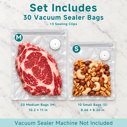 Reusable Vacuum Sealer Bags – Mixed Sizes, 30-Pack