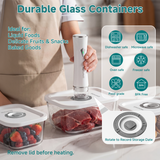 Glass Vacuum Seal Containers for Food Storage, 3pcs set [1x Small, 1x Medium, 1x Large],Works with Handheld Vacuum Sealer for Freezer, Liquid & Delicate Foods,BPA-Free, with Date Tracking Lid