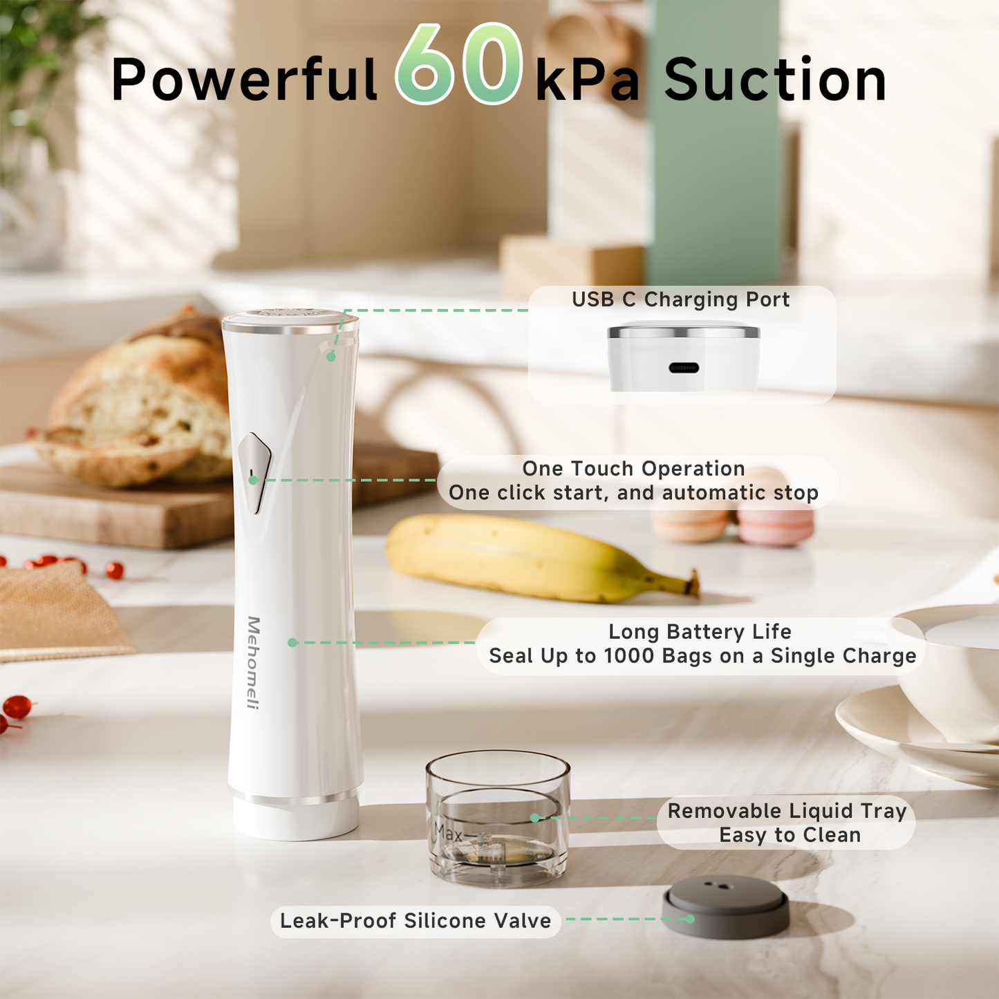 Compact Vacuum Sealer for Food (Vacuum Sealer Machine + 30 Reusable Vacuum Bags), Powerful Handheld Vacuum Sealer Machine, Seal Food 6X Fresh Longer, Portable & Wireless, Easy-Clean