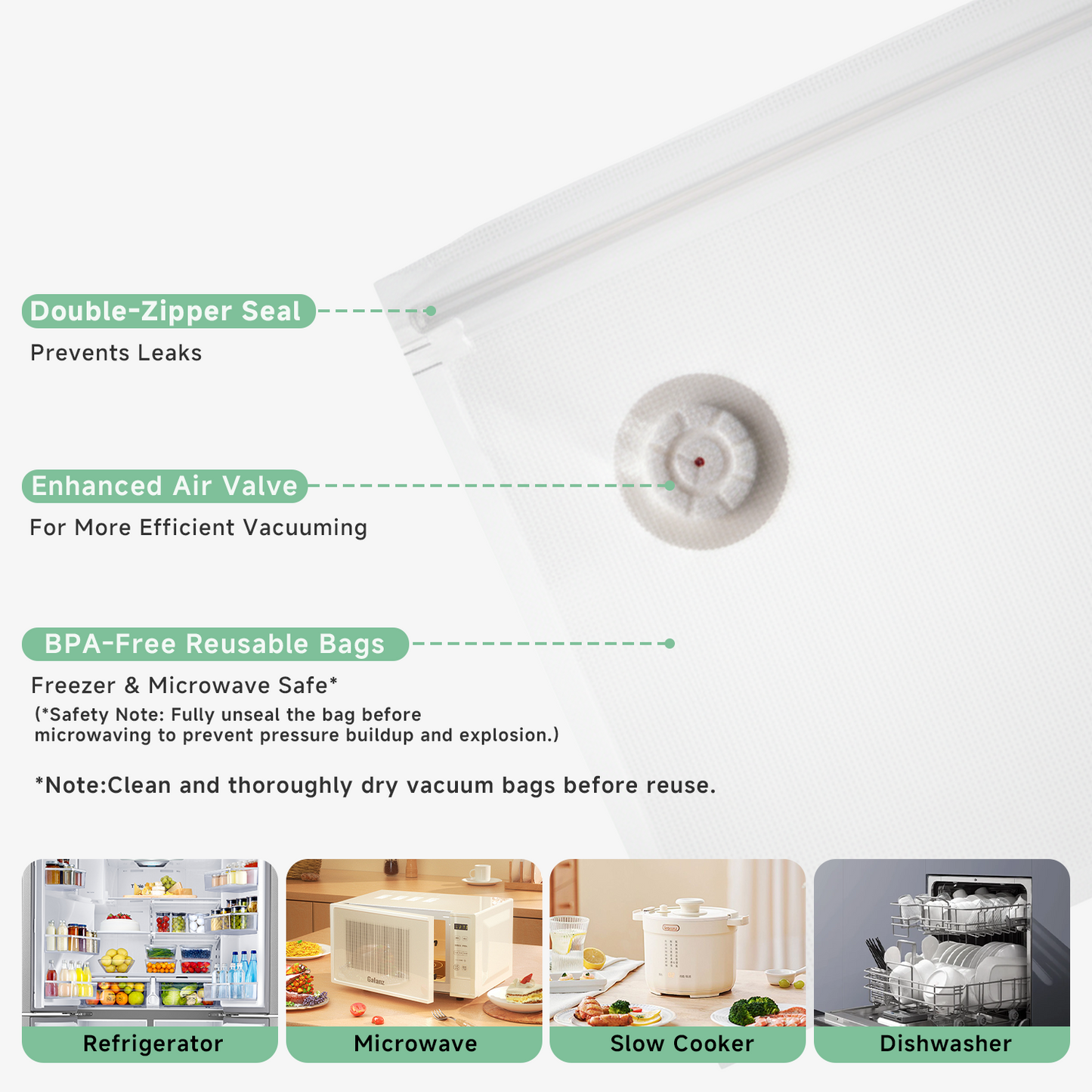 Compact Vacuum Sealer for Food (Vacuum Sealer Machine + 30 Reusable Vacuum Bags), Powerful Handheld Vacuum Sealer Machine, Seal Food 6X Fresh Longer, Portable & Wireless, Easy-Clean