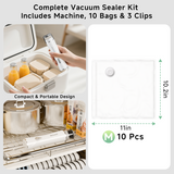 Compact Vacuum Sealer for Food (Vacuum Sealer Machine + 10 Reusable Vacuum Bags), Powerful Handheld Vacuum Sealer Machine, Seal Food 6X Fresh Longer, Portable & Wireless, Easy-Clean