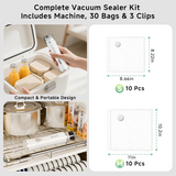 Compact Vacuum Sealer for Food (Vacuum Sealer Machine + 20 Reusable Vacuum Bags), Powerful Handheld Vacuum Sealer Machine, Seal Food 6X Fresh Longer, Portable & Wireless, Easy-Clean