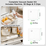 Compact Vacuum Sealer for Food (Vacuum Sealer Machine+3 Glass Vacuum Containers+30 Reusable Vacuum Bags),Powerful Handheld Vacuum Seal Machine,Seal Meal Saver,Portable Food Sealer,Easy-Clean