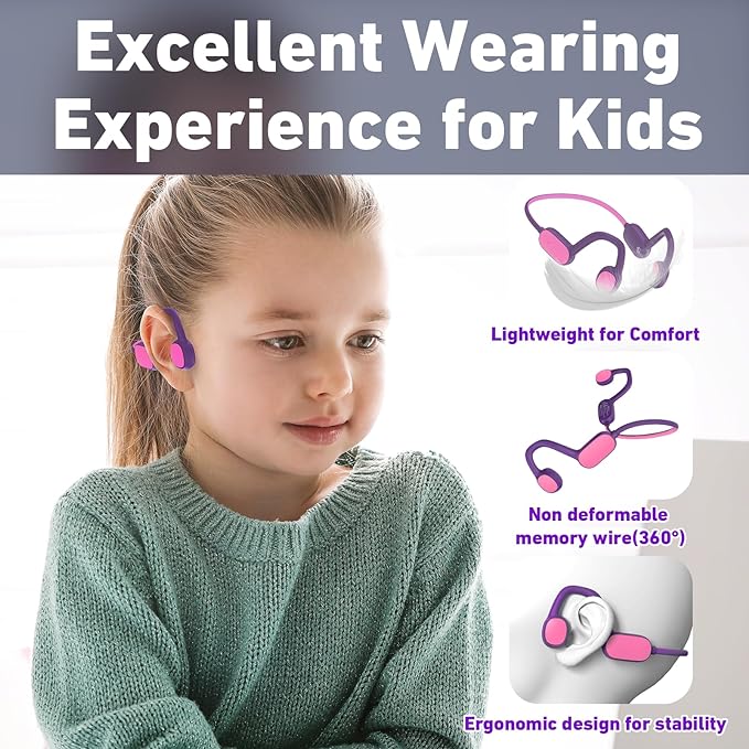 Mehomeli Kids Headphones, Bluetooth 5.2 Air Conduction Open Ear Headphones, 85dB Volume Limiting, Stereo Sound with Mic, IPX5 Waterproof, 20H Playtime : Mehomeli Kids Headphones, Bluetooth 5.2 Air Conduction